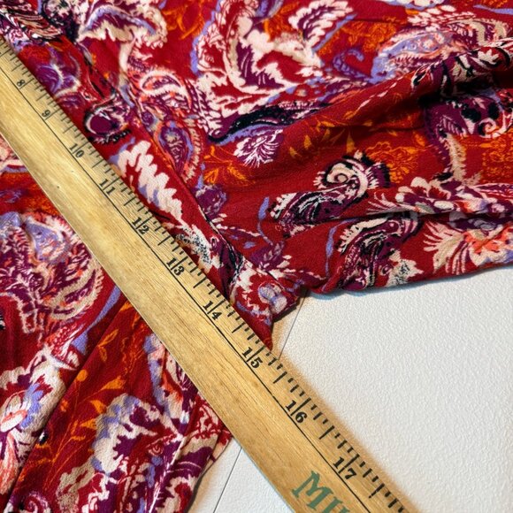 Intimately Free People Women L Floral Wide Leg Pants Red Flowy Pull On Bohemian - Picture 8 of 11